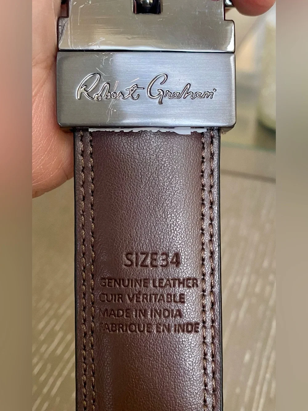 Robert Graham Brown Leather Belt with Paisley print Brushed Silver Buckle